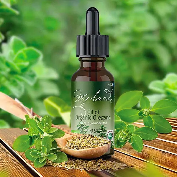 My Land: Shop: Oil of Oregano category: depicting oil of oregano in amber bottle