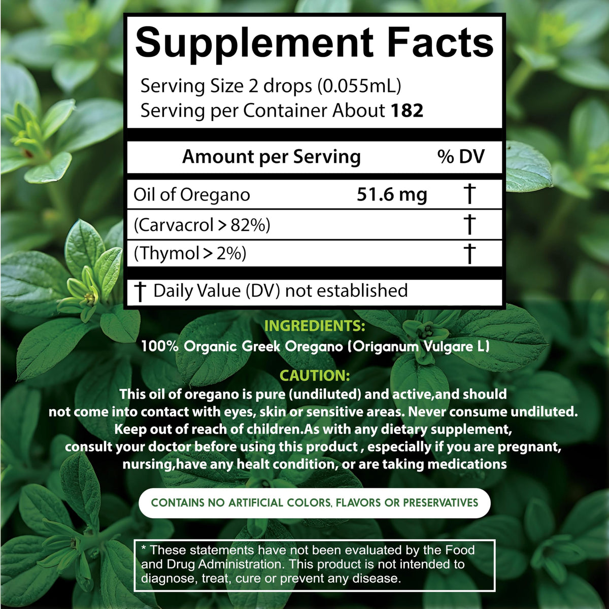 Organic Oil of Oregano, 0.34 fl. oz/10ml