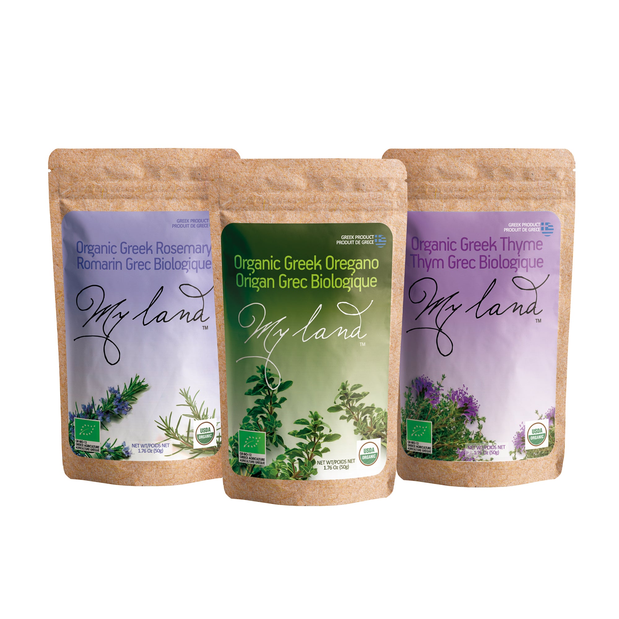 My Land Herb Box, 3-Pack Set of Oregano, Rosemary and Thyme, 3-1.76oz My Land