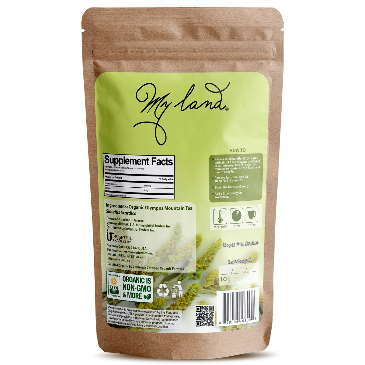 My Land Mountain Tea Loose Leaf - Loose greek tea Pouch back