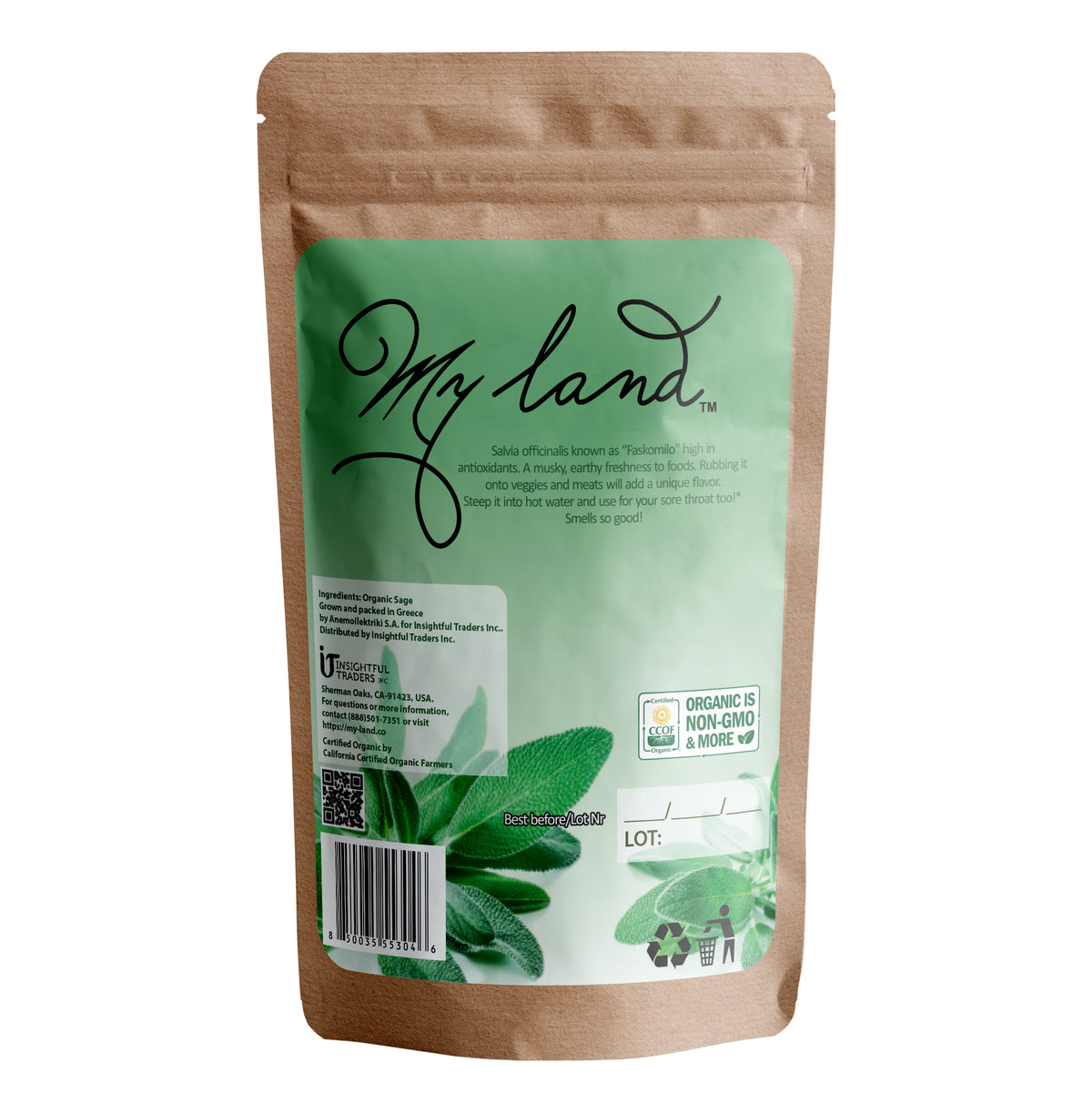 My Land Organic Greek Sage 50g - back of pack updated