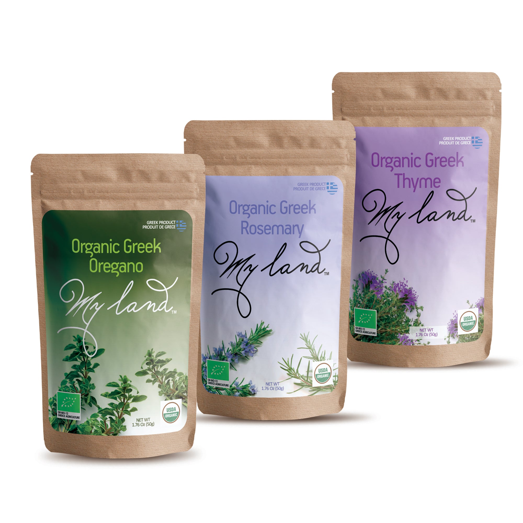 My Land Herb Box, 3-Pack Set of Oregano, Rosemary and Thyme, 3-1.76oz