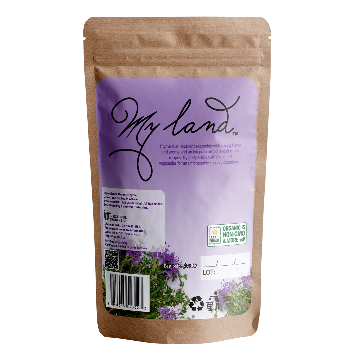 My Land Organic Greek Thyme 50g - back of pack