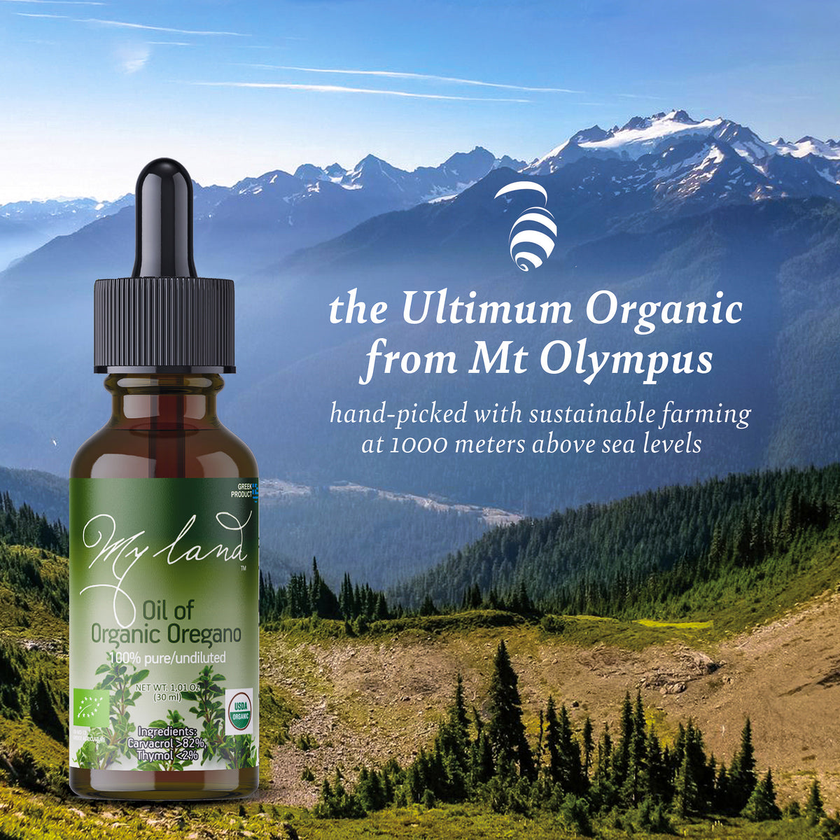 My Land Organic Oil of Oregano - wild oregano growing on Mt. Olympus, Greece