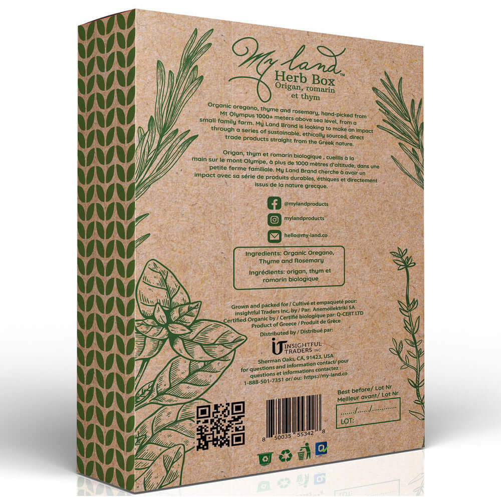 Herb Box, 3-Pack Set of Oregano, Rosemary and Thyme, Ingredients and facts | My Land
