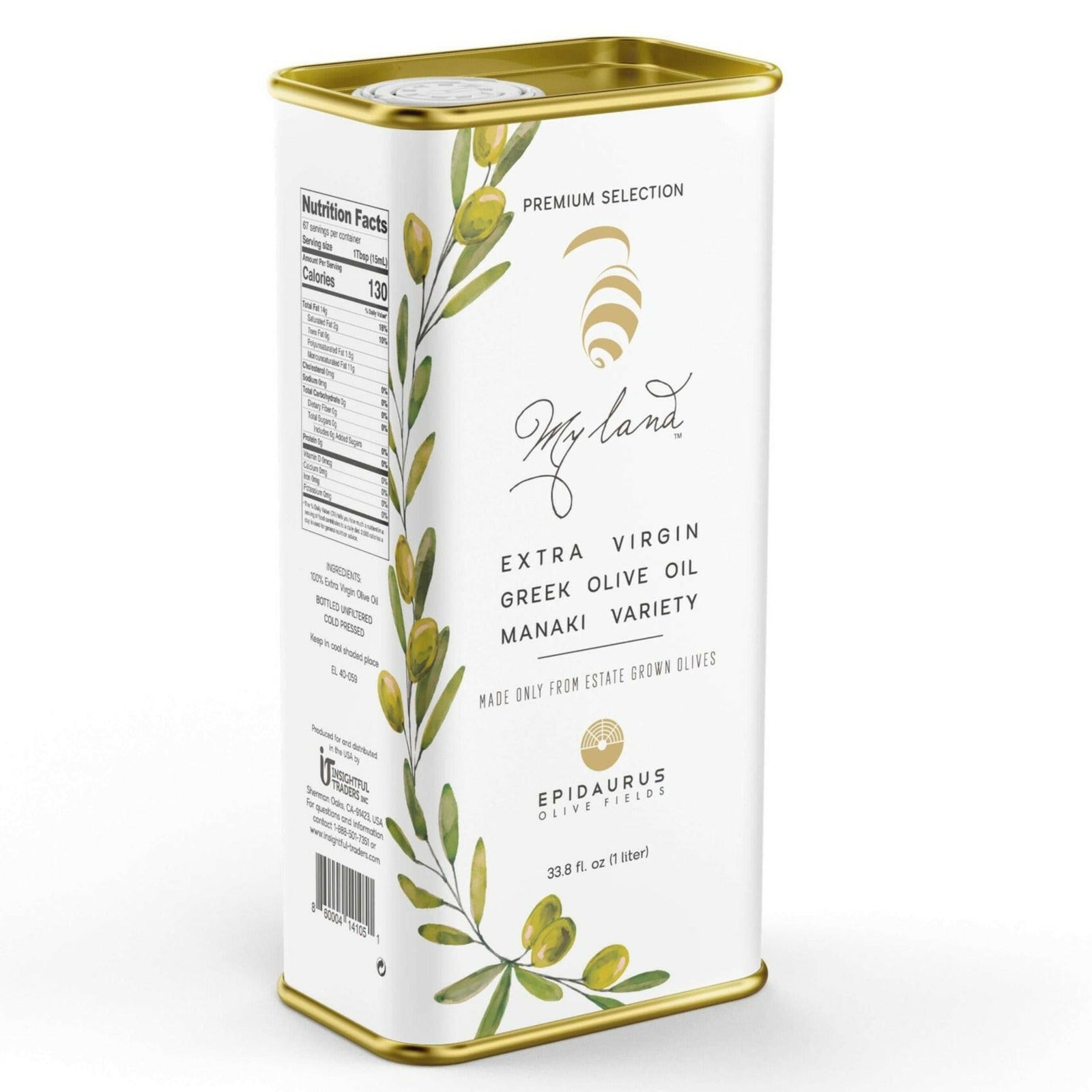 Extra virgin olive oil, Manaki, TIN - 33.8 Fl Oz., economy size | MY LAND