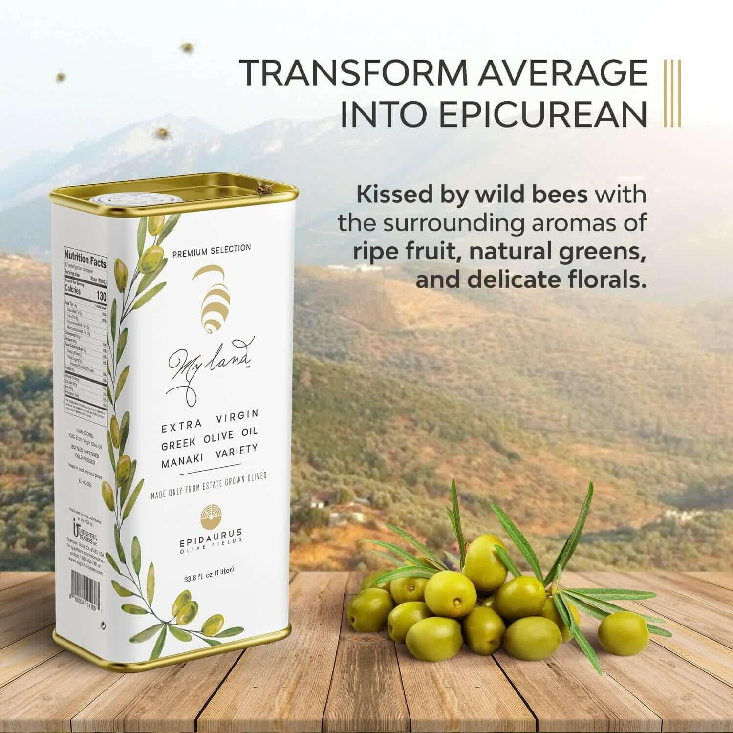 Extra virgin olive oil, Manaki, TIN - 33.8 Fl Oz., economy size | MY LAND